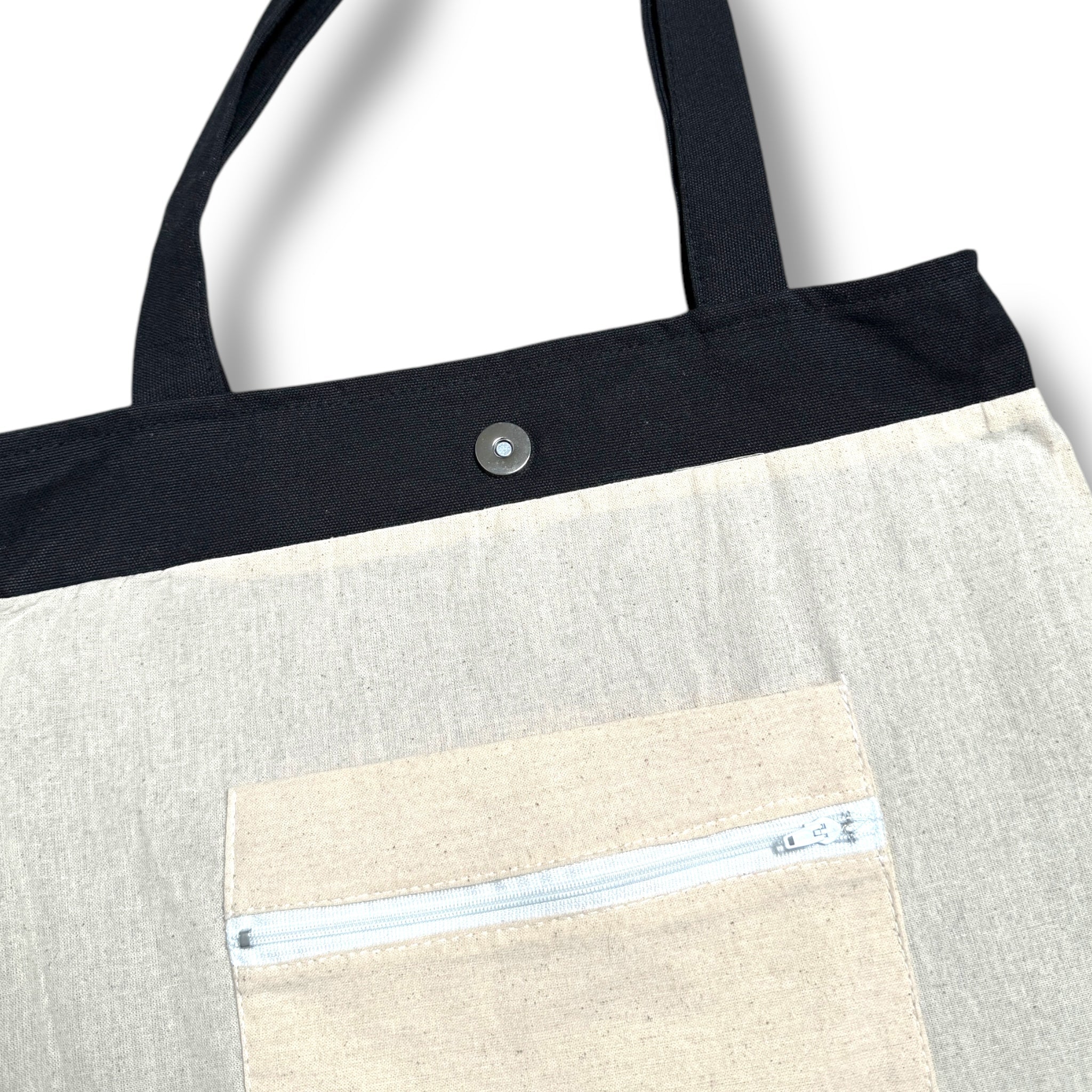 Yellow Daisy Embroidery Tote Bag Black