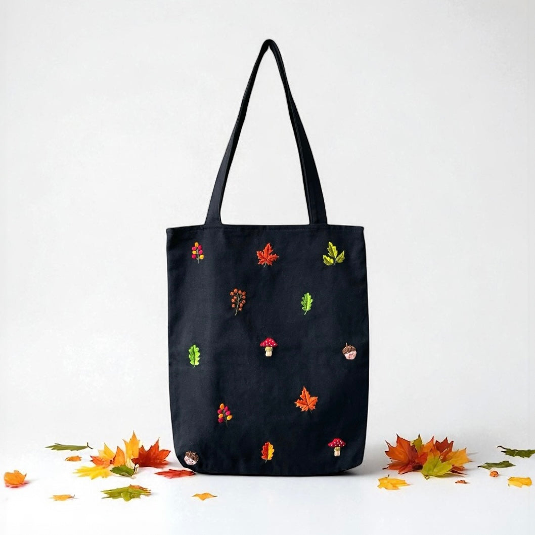 Fall Embroidery Tote Bag