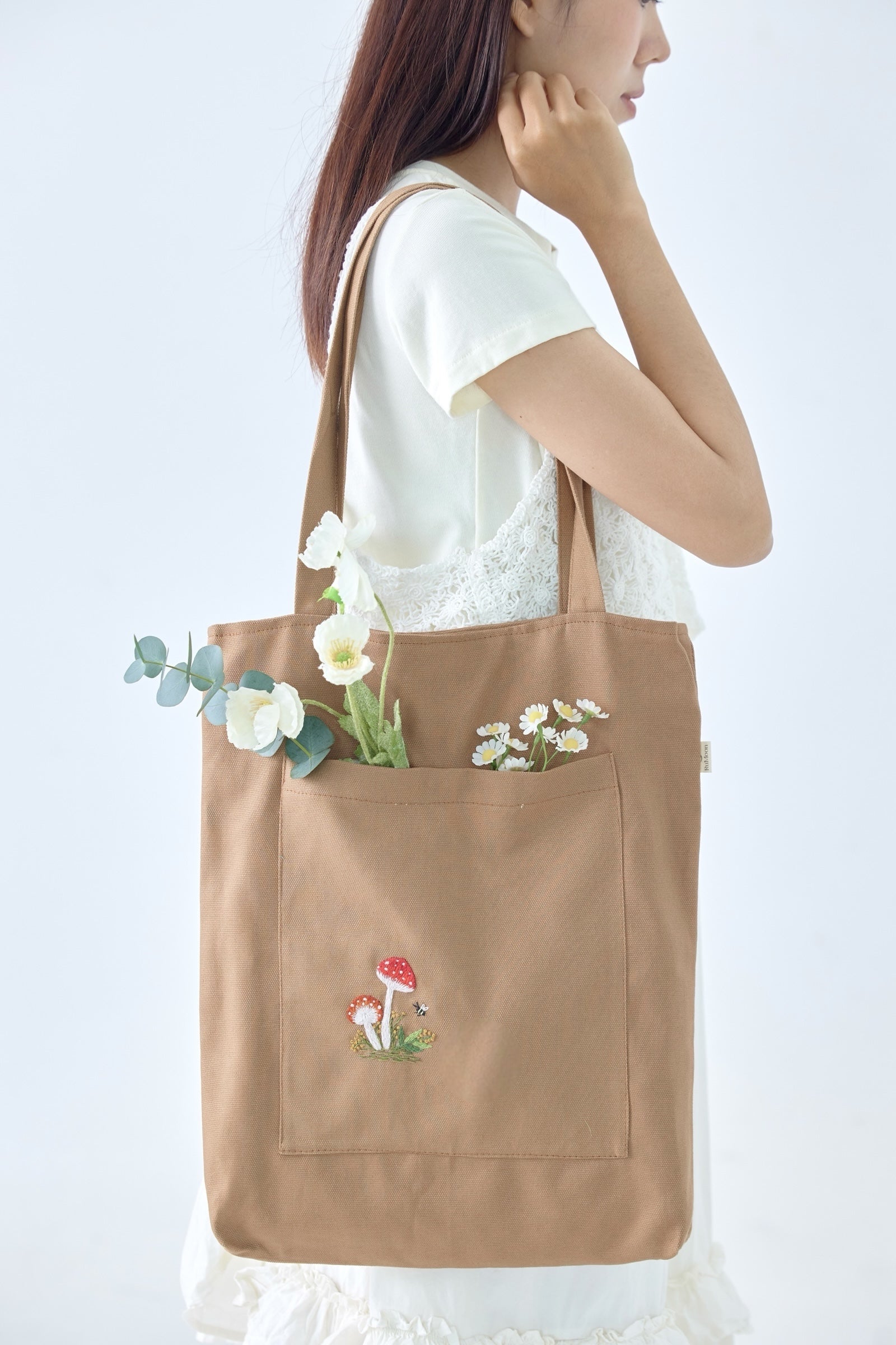 Mushroom Pocket Embroidery Tote Bag