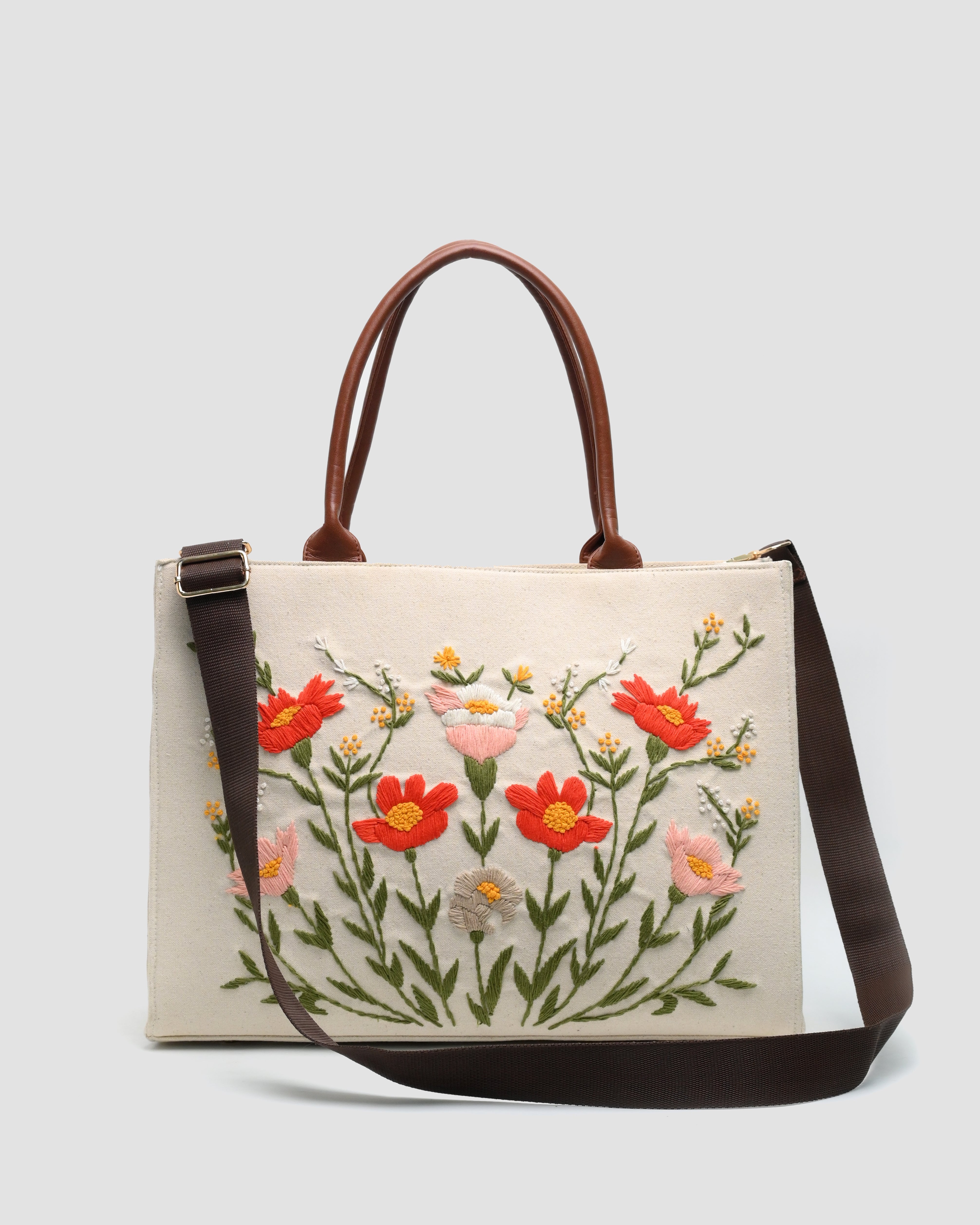Customized Canvas Multi Floral Embroidered Bag