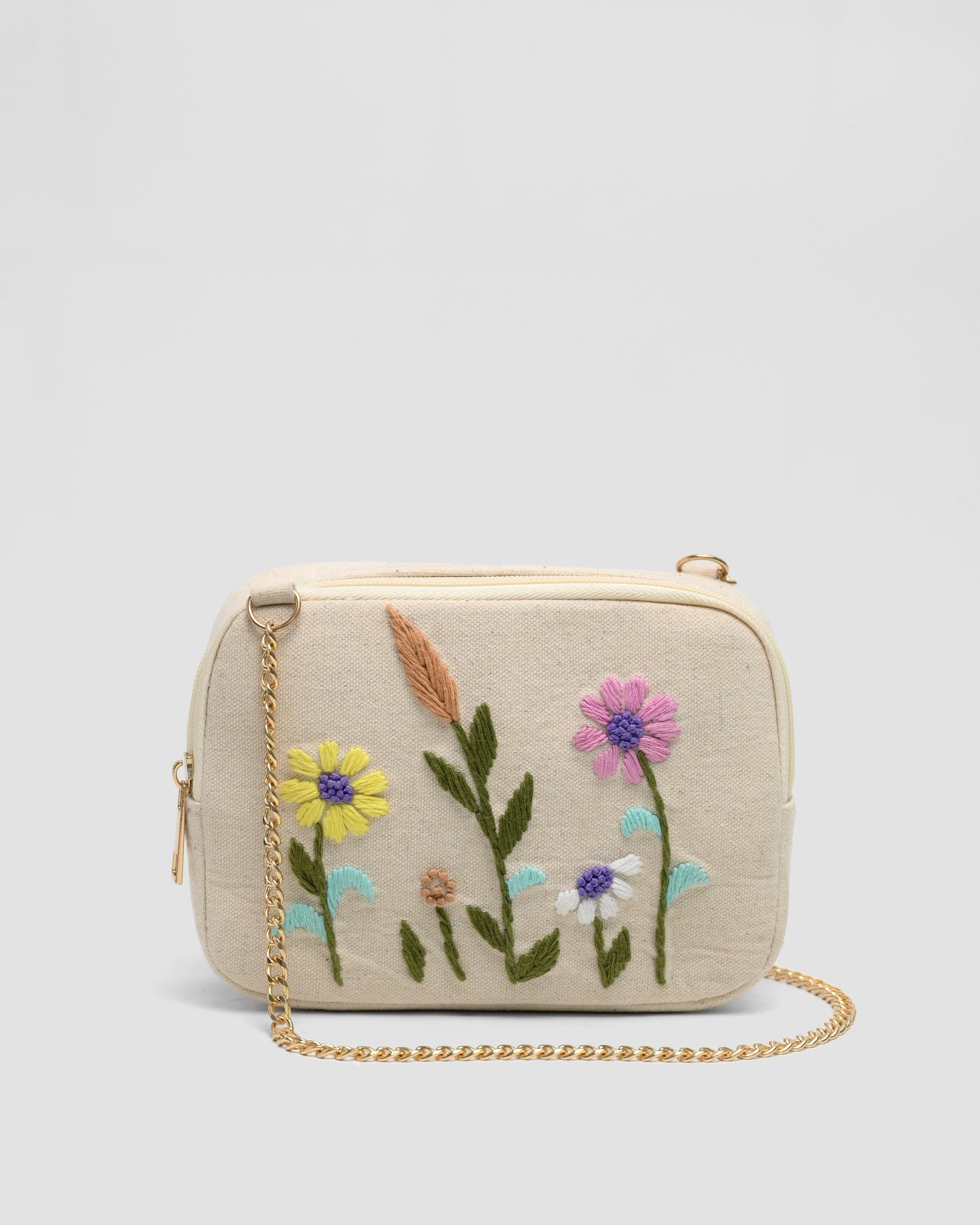 Embroidery Sling Bag - Beige