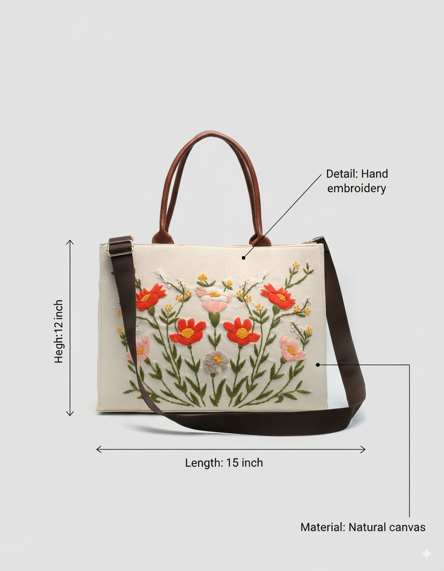 Customized Canvas Multi Floral Embroidered Bag