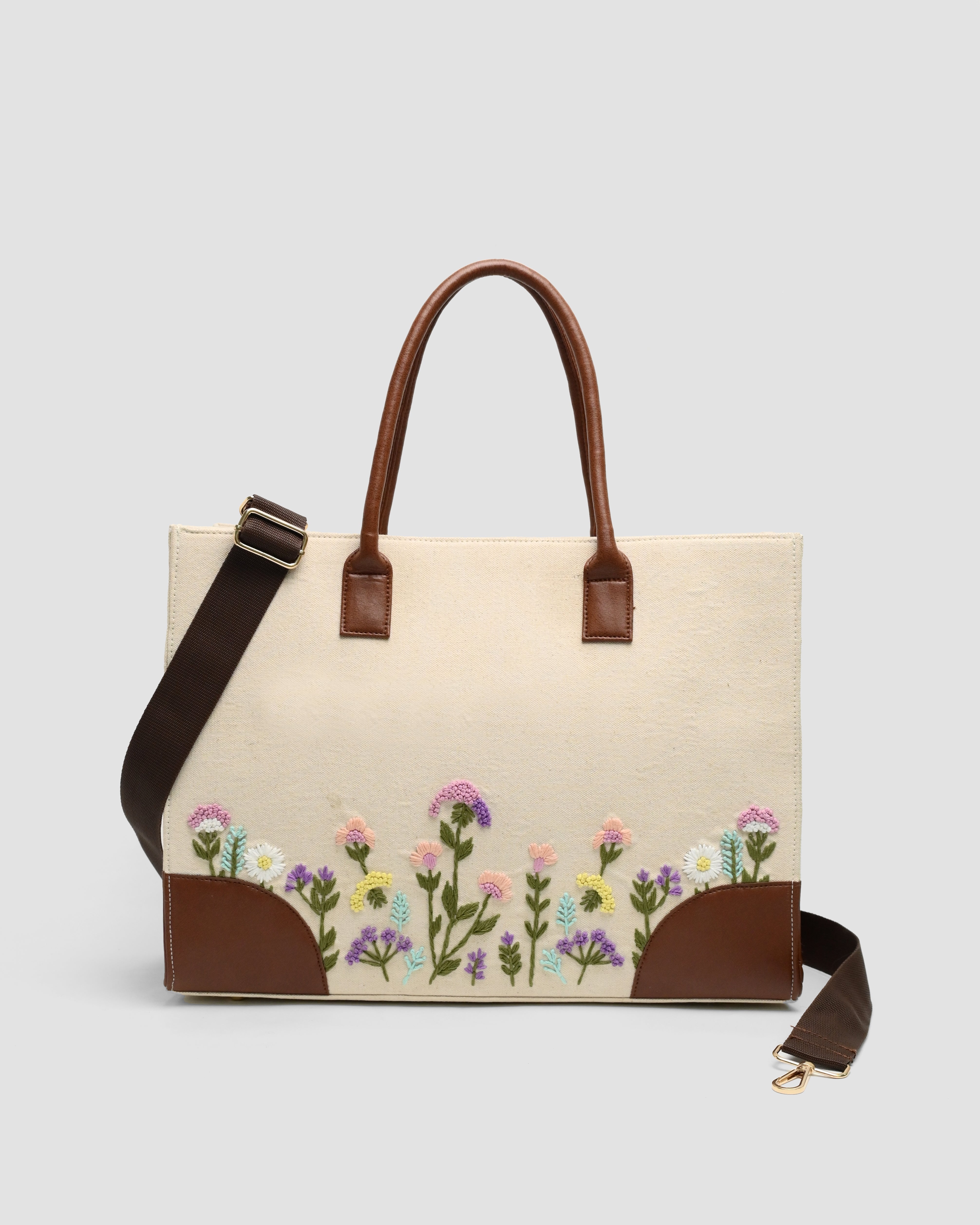 Customized Canvas Multi Floral Embroidered Bag