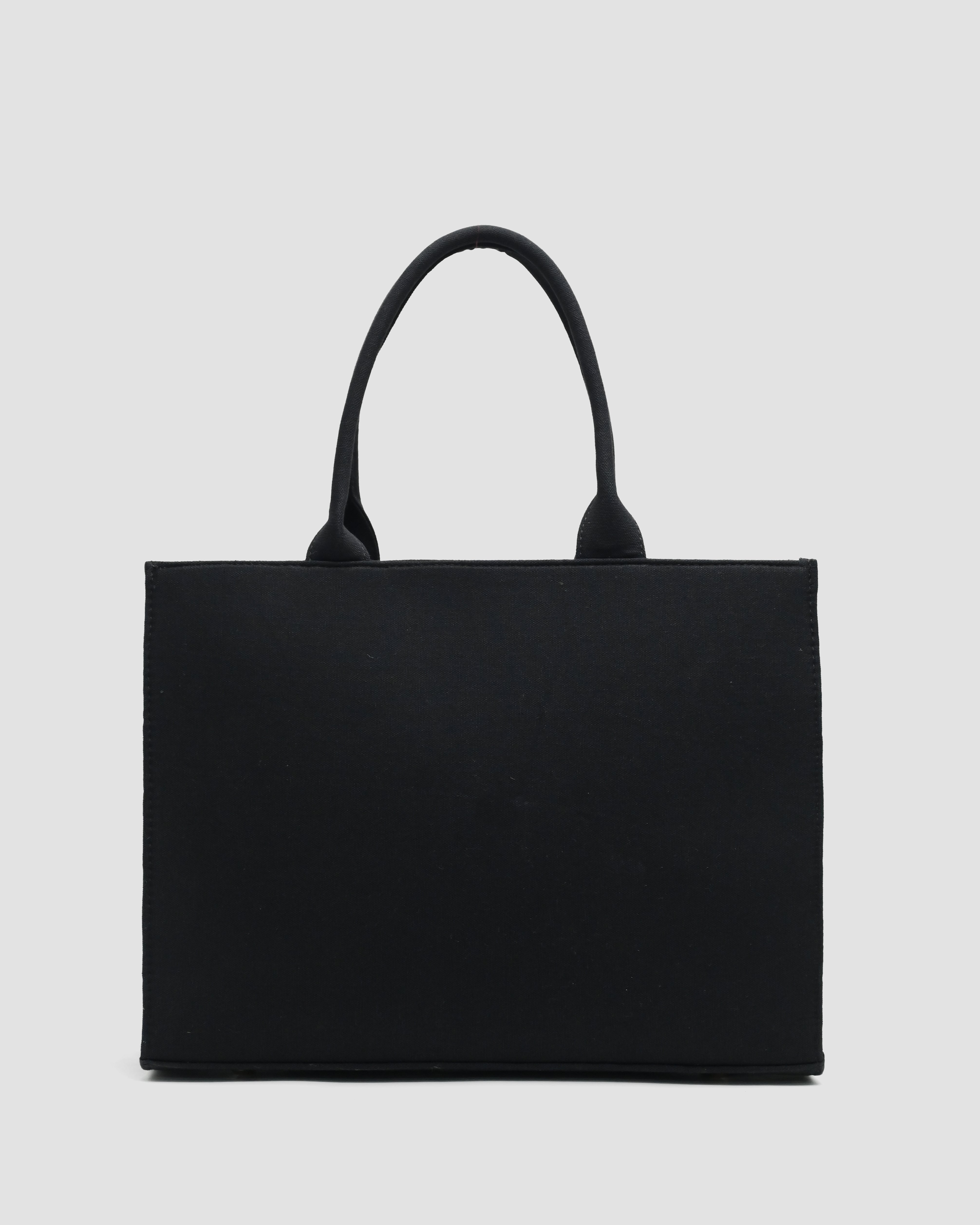 Canvas Multi Floral Embroidered Bag - Black