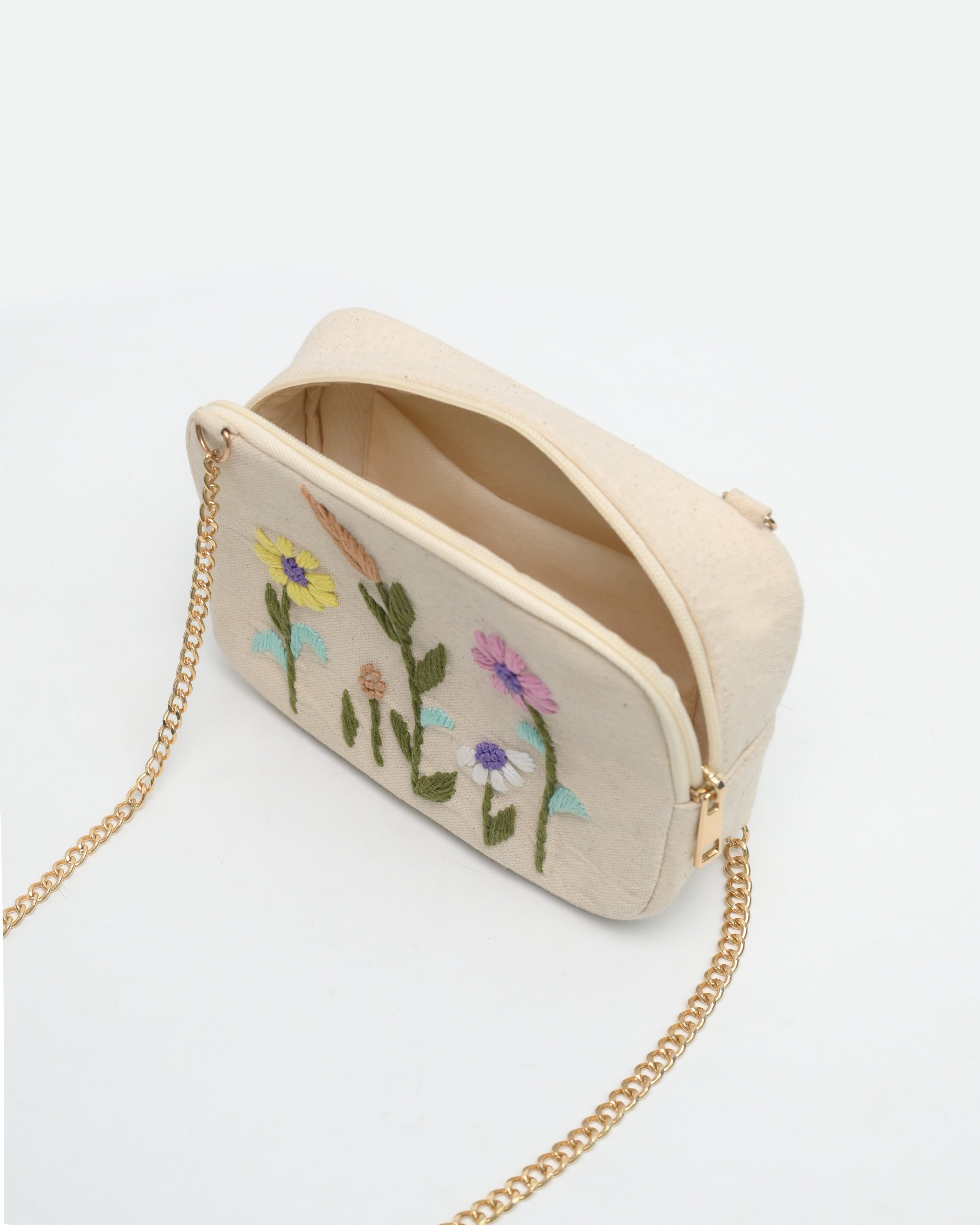 Embroidery Sling Bag - Beige