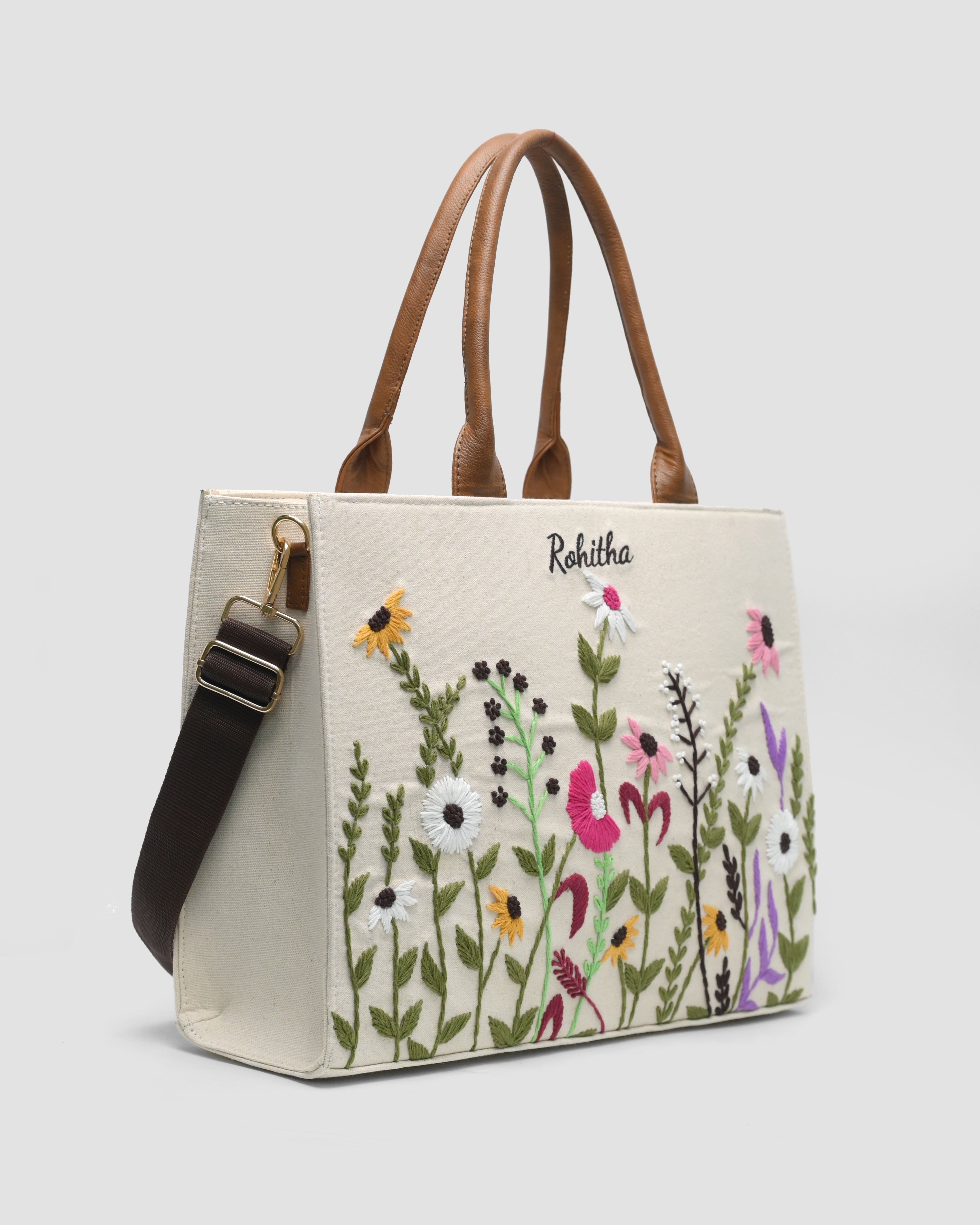 Customized Canvas Multi Floral Embroidered Bag