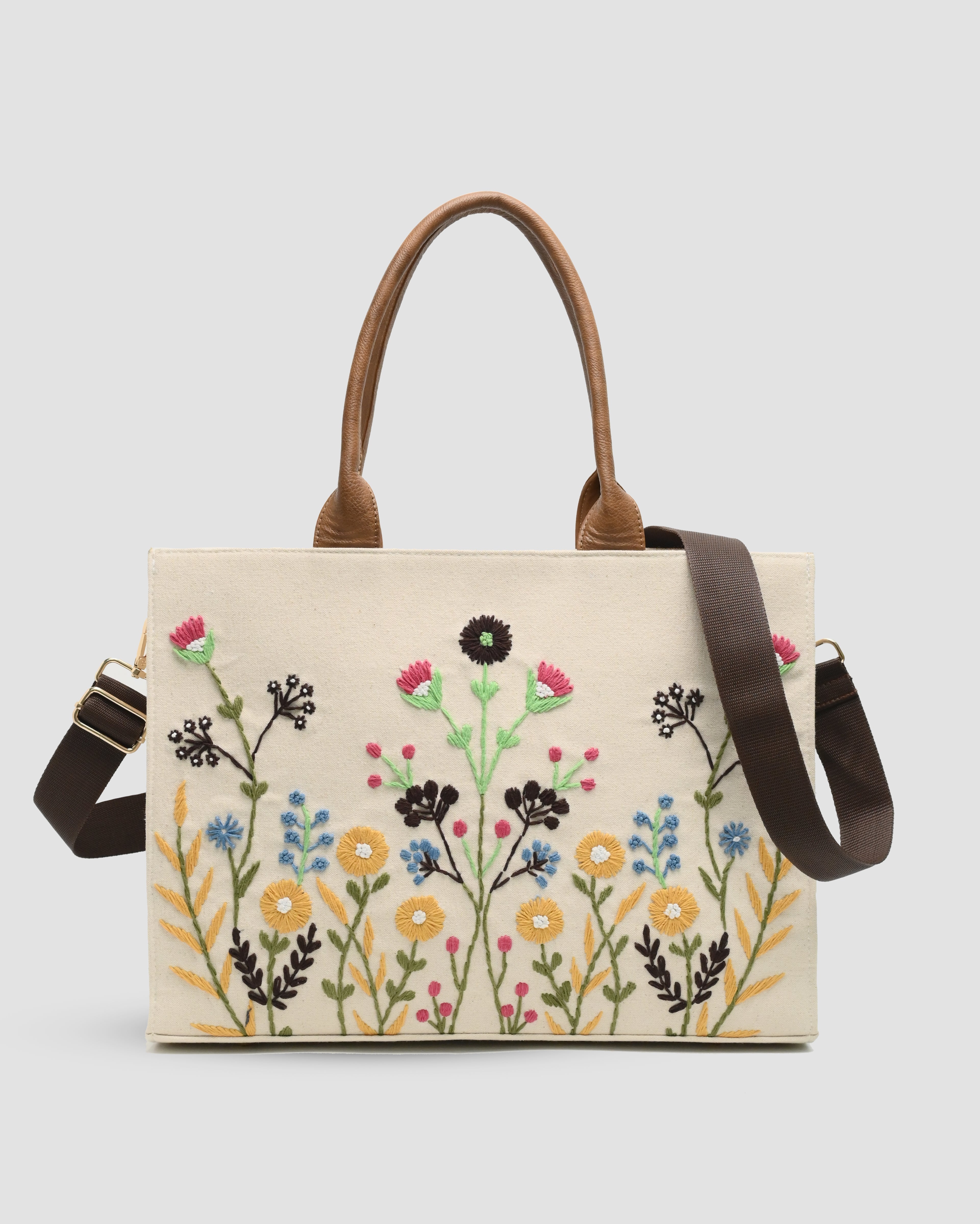Customized Canvas Multi Floral Embroidered Bag