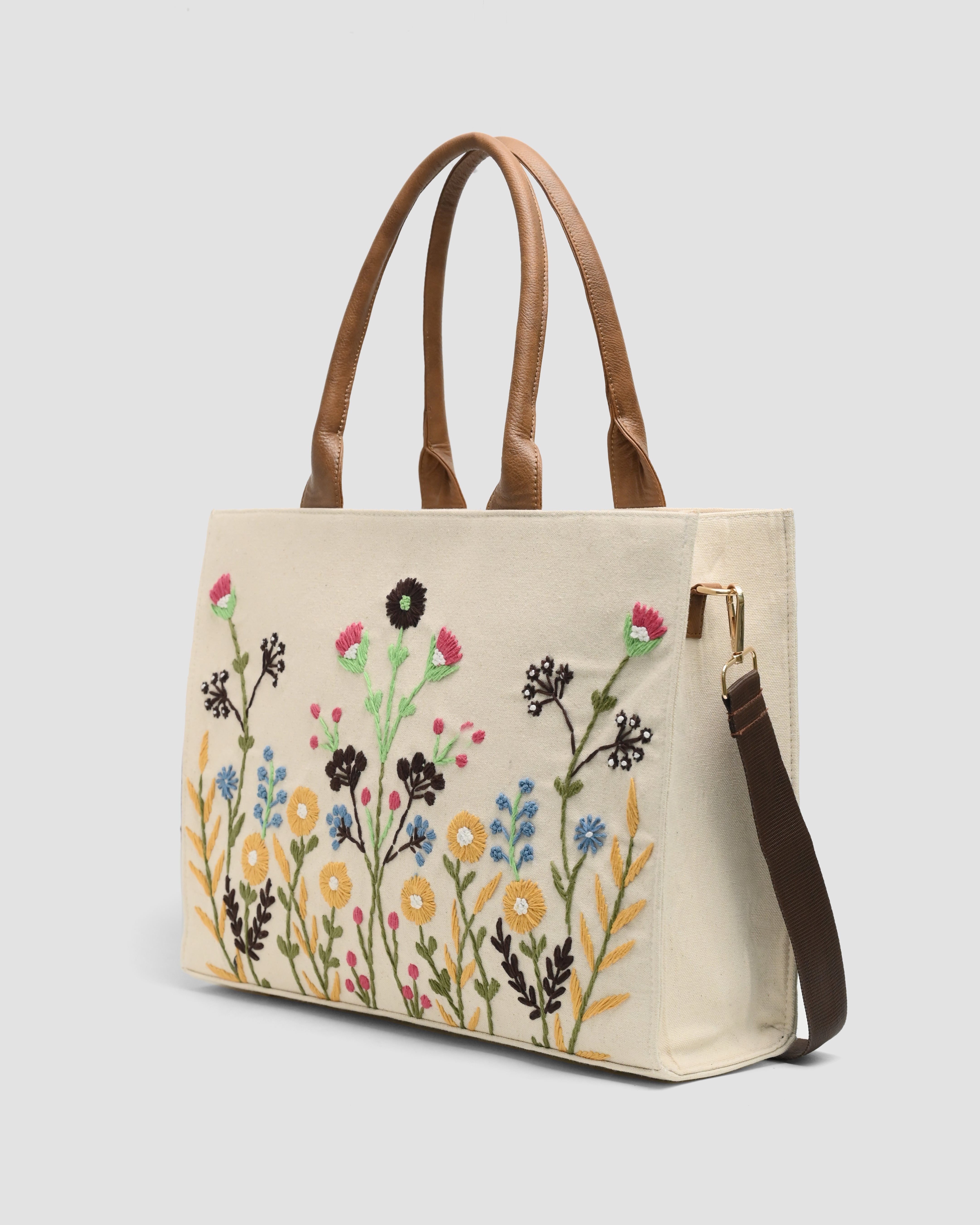 Customized Canvas Multi Floral Embroidered Bag