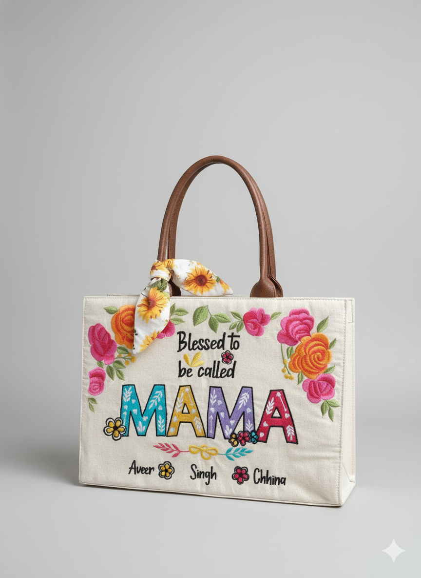Customized Canvas Multi Floral Embroidered Mother bag