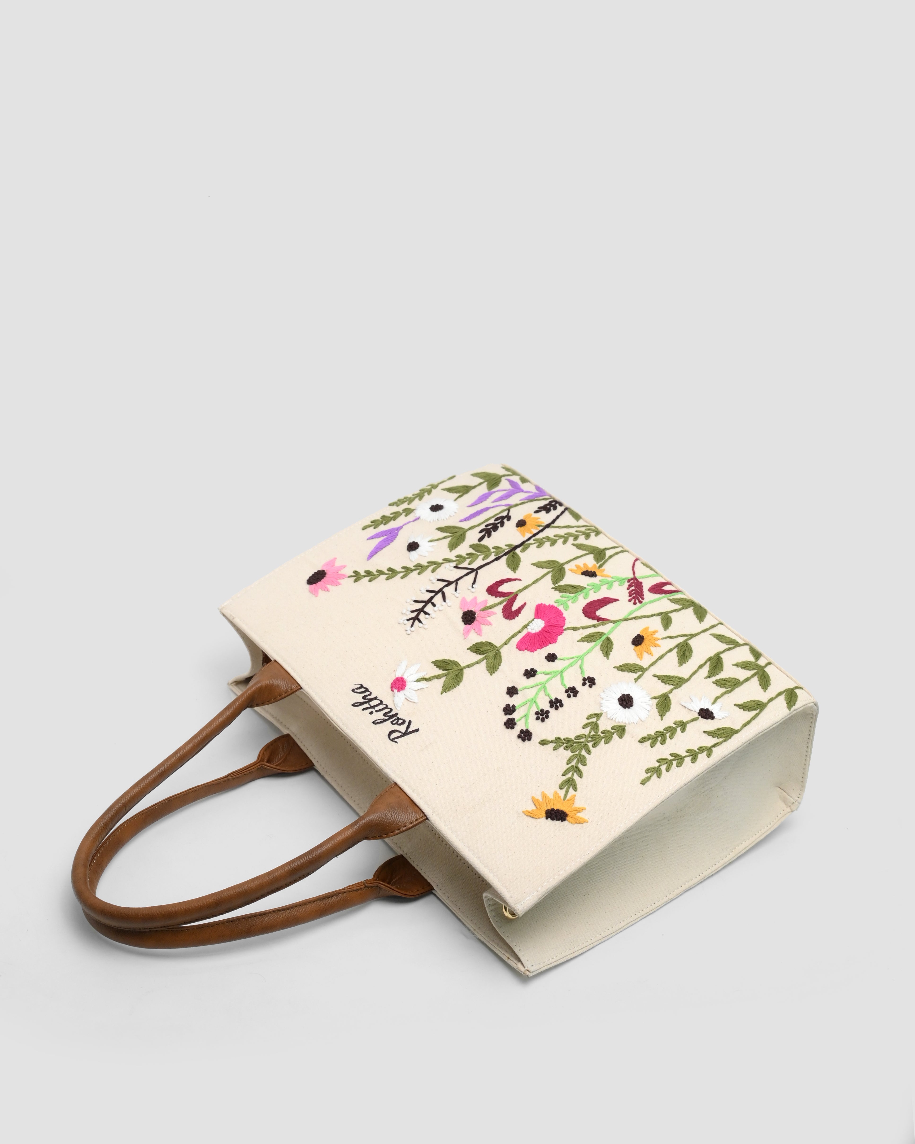 Customized Canvas Multi Floral Embroidered Bag