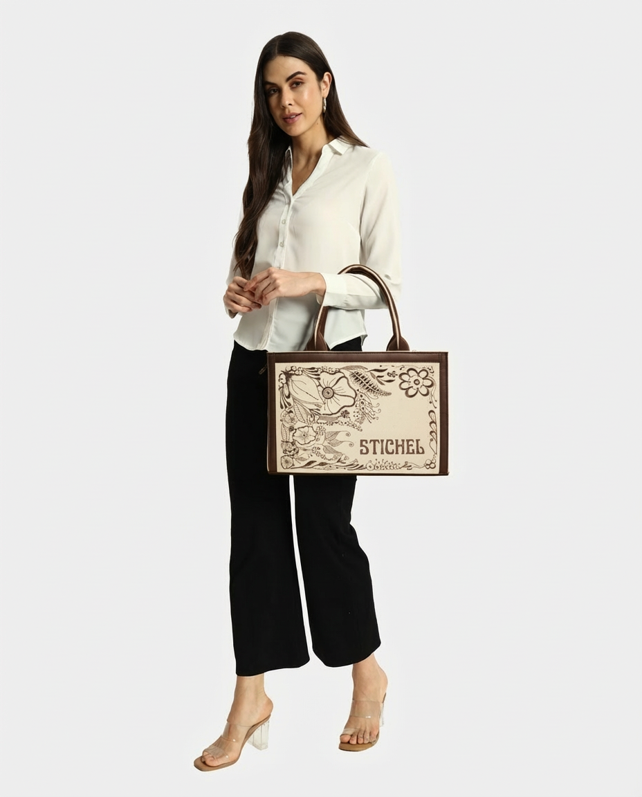 Customized Ethereal Garden Embroidered Tote Bag – Dark Brown