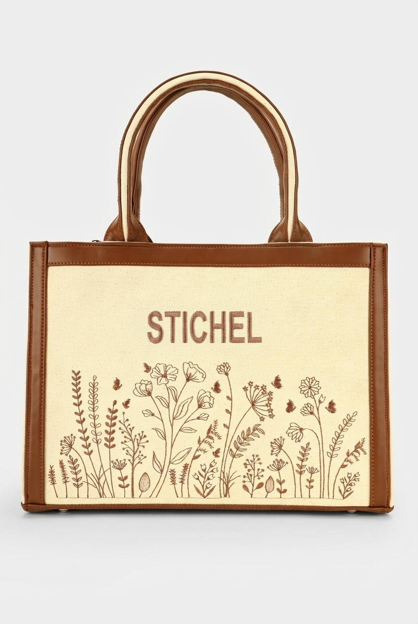 Customized Canvas Denim Multi Floral Embroidered Bag