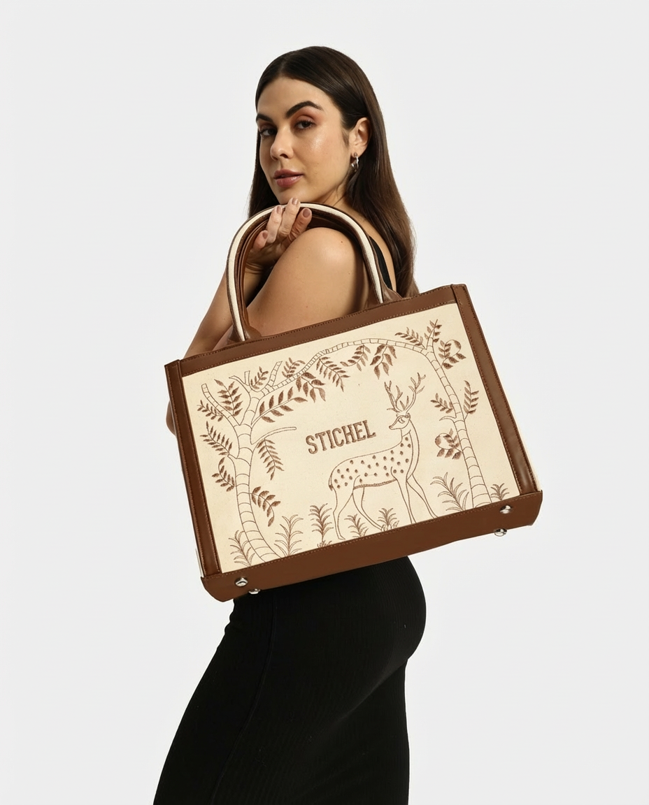 Enchanted Deer Voguish Embroidered Tote Bag
