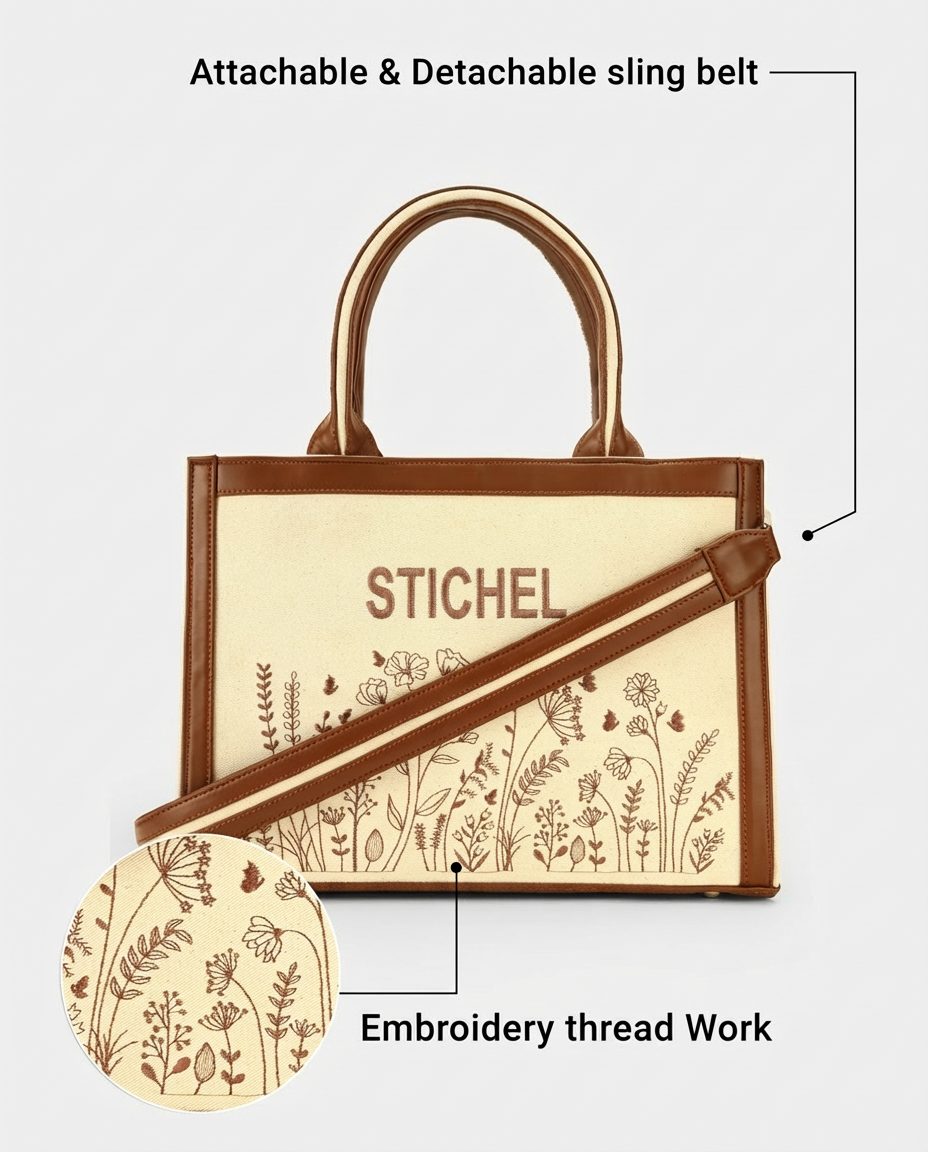 Customized Canvas Denim Multi Floral Embroidered Bag