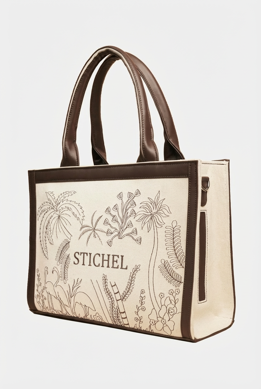 Eco-Chic Tropical Embroidered Tote Bag