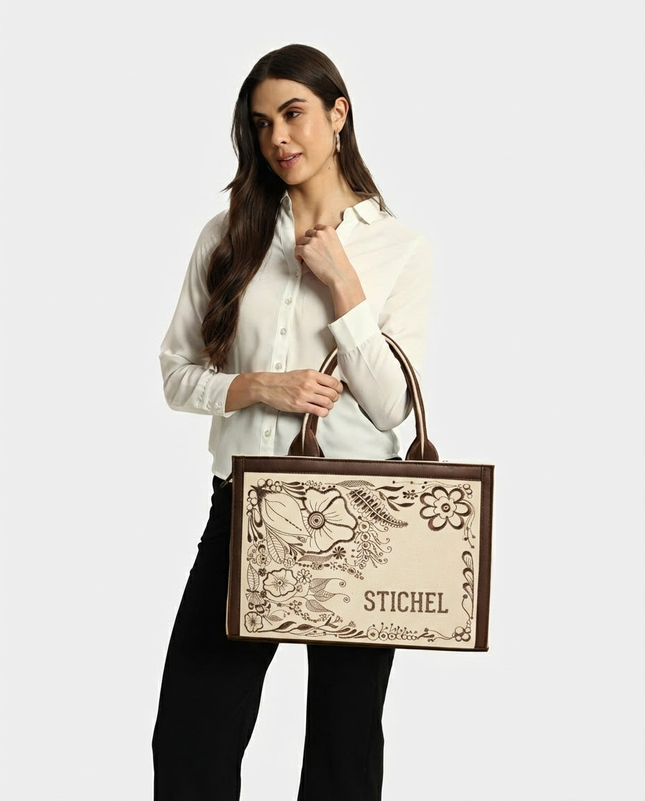 Customized Ethereal Garden Embroidered Tote Bag – Dark Brown