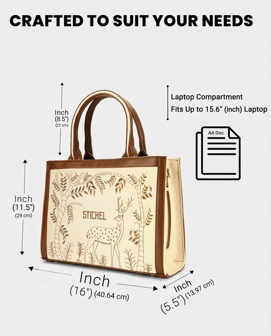 Enchanted Deer Voguish Embroidered Tote Bag