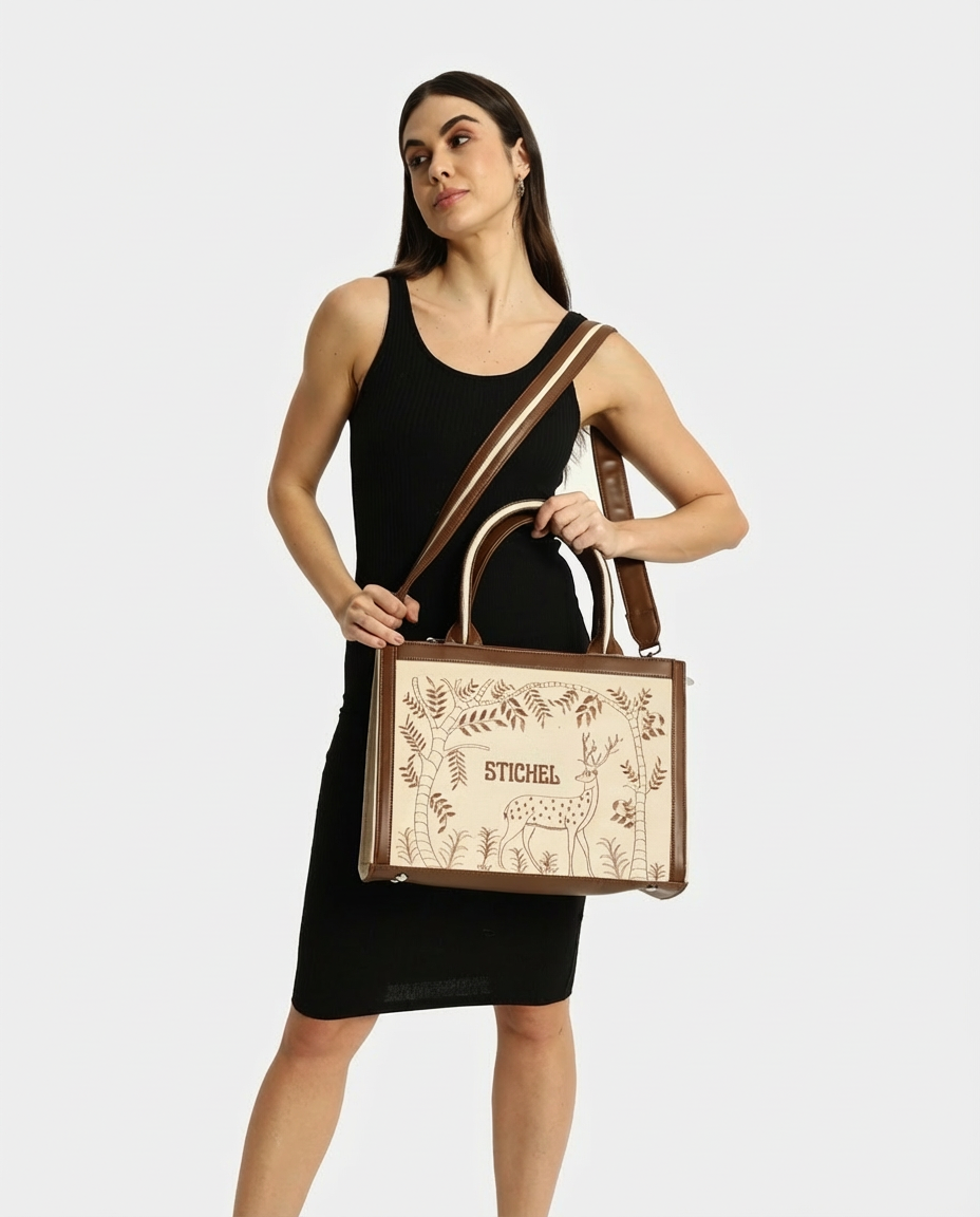 Enchanted Deer Voguish Embroidered Tote Bag