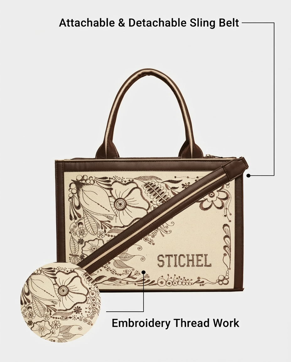 Customized Ethereal Garden Embroidered Tote Bag – Dark Brown