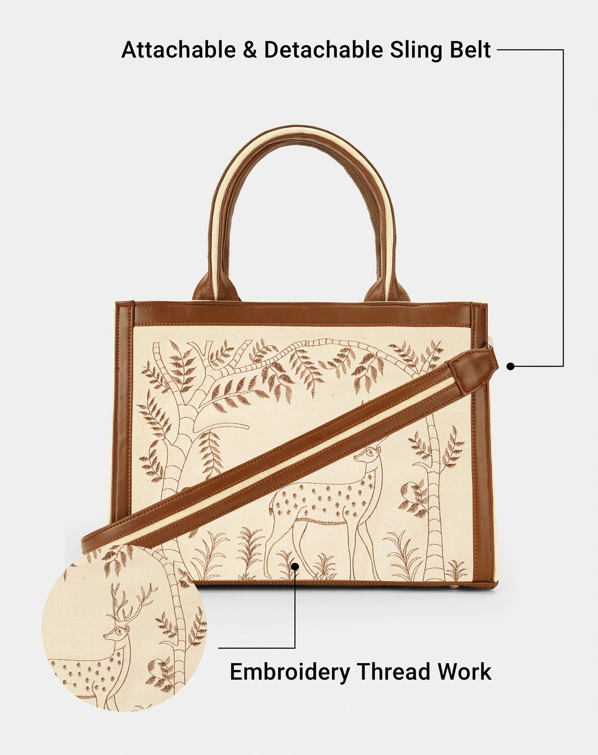 Enchanted Deer Voguish Embroidered Tote Bag