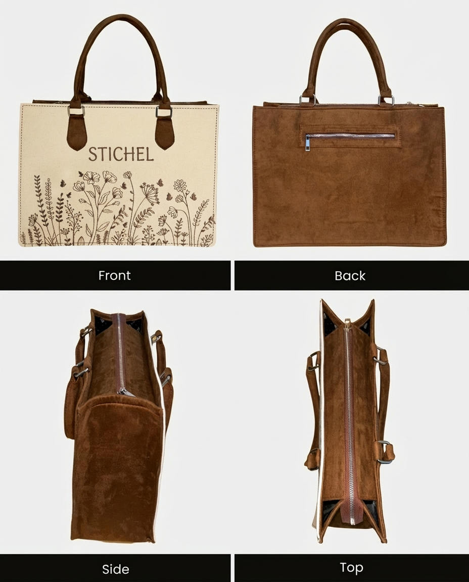 Customized Wild Meadow Embroidered Tote Bag – Brown Suede Edition