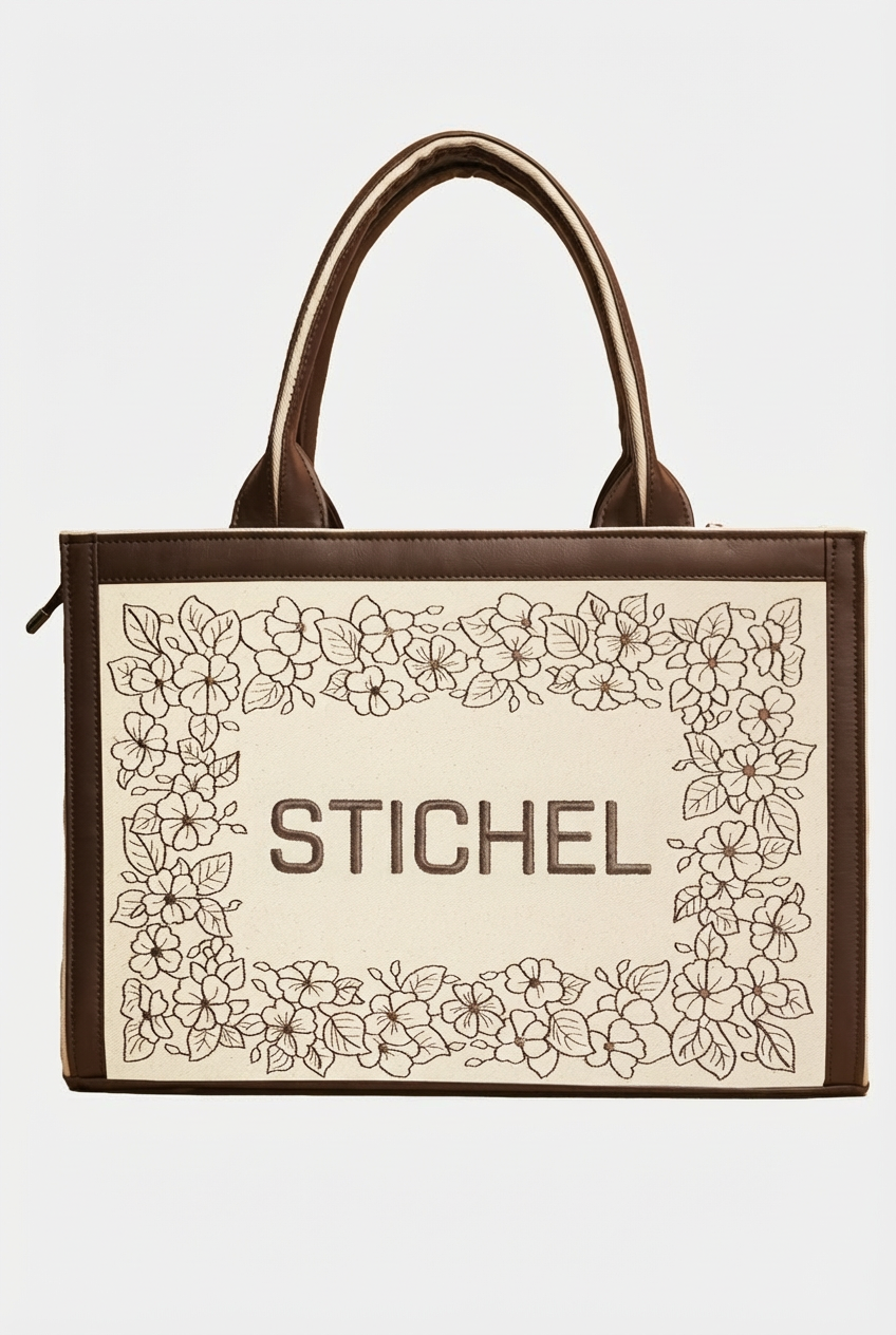 Elegant Floral Bliss Dark Brown Embroidered Tote Bag