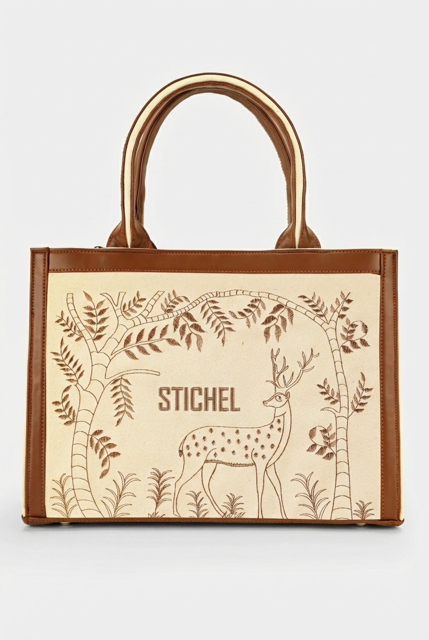 Enchanted Deer Voguish Embroidered Tote Bag