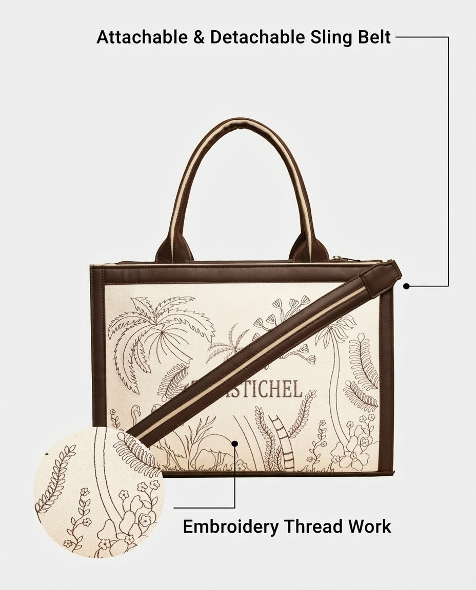 Eco-Chic Tropical Embroidered Tote Bag