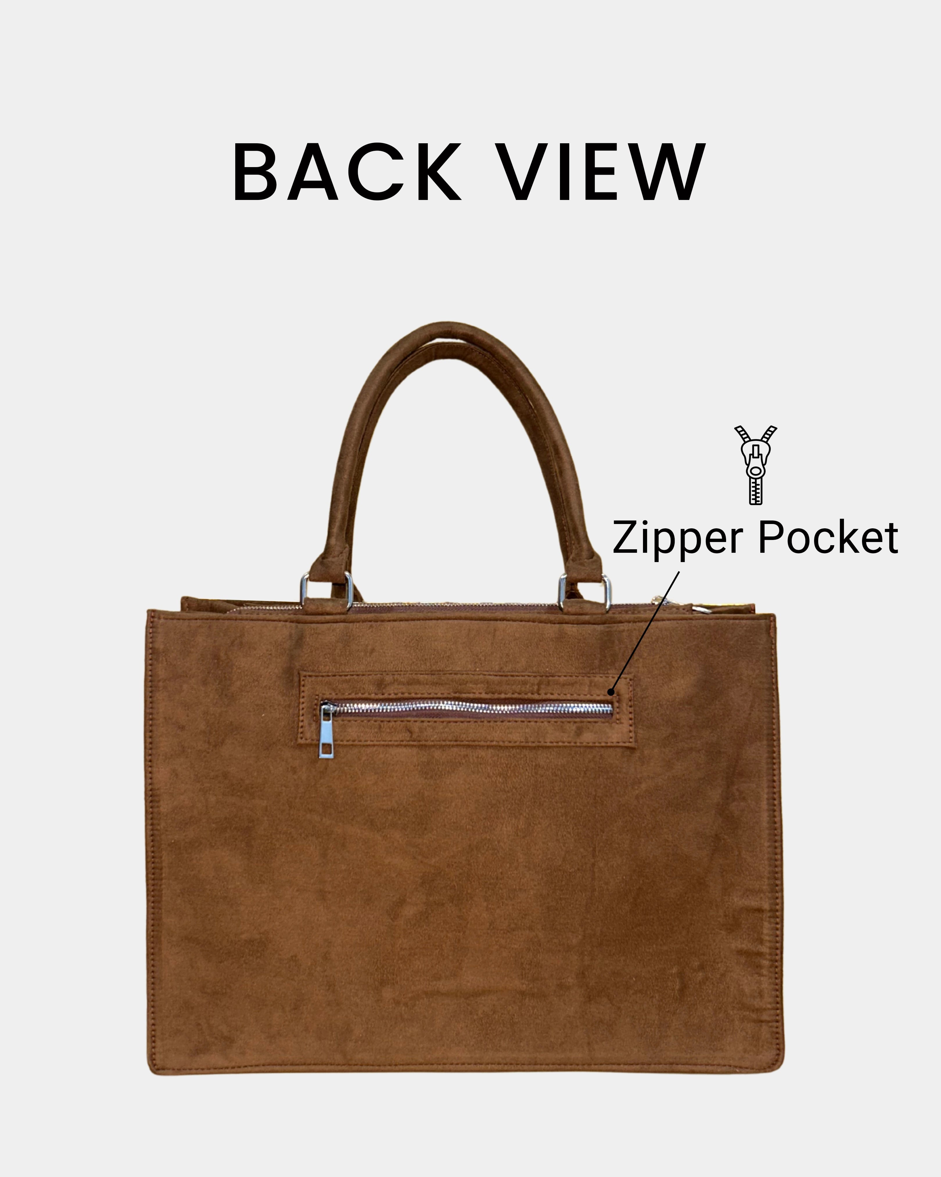 Customized Floral Canvas Embroidered Tote Bag – Brown Suede Edition