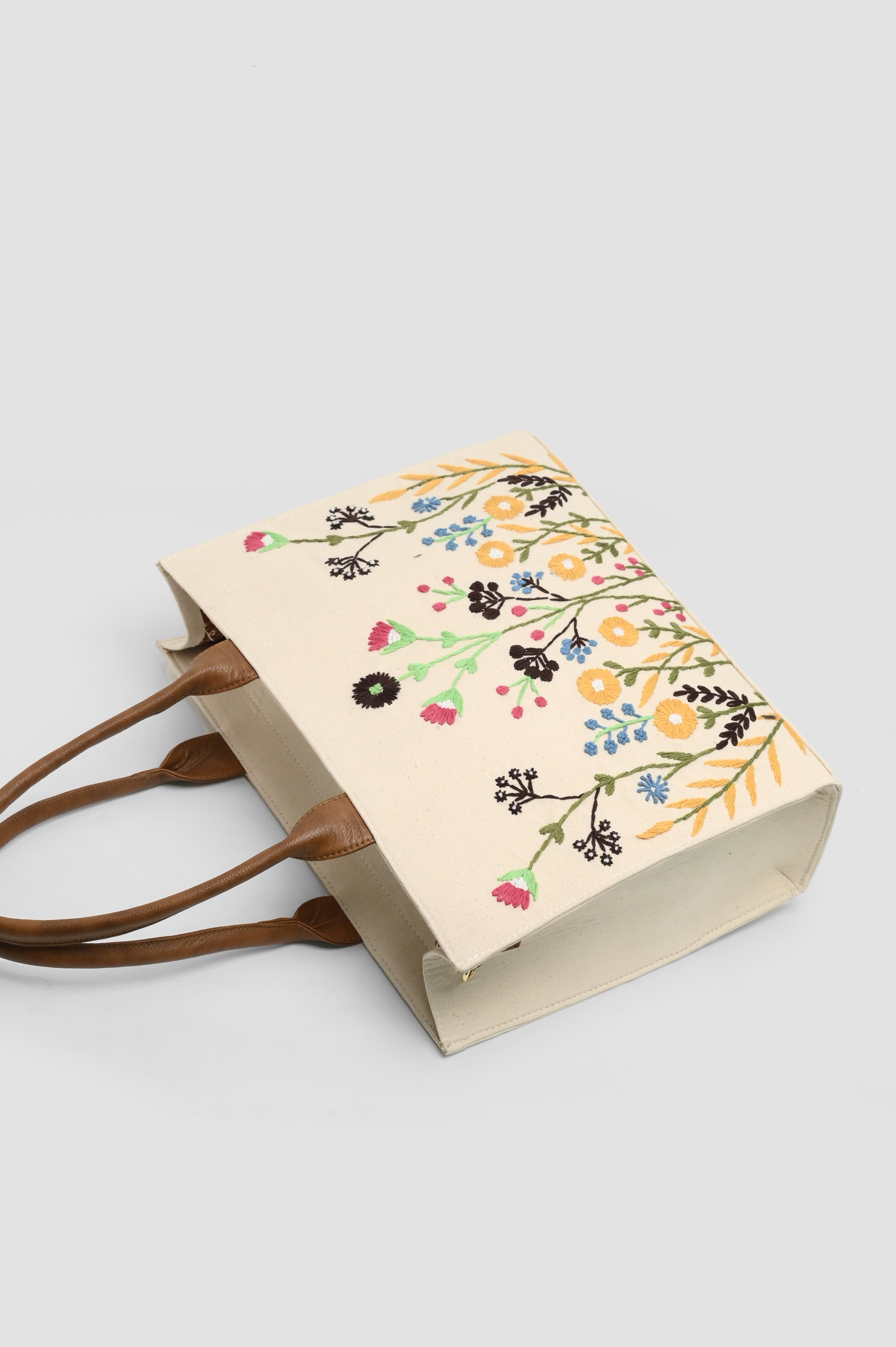Customized Canvas Multi Floral Embroidered Bag