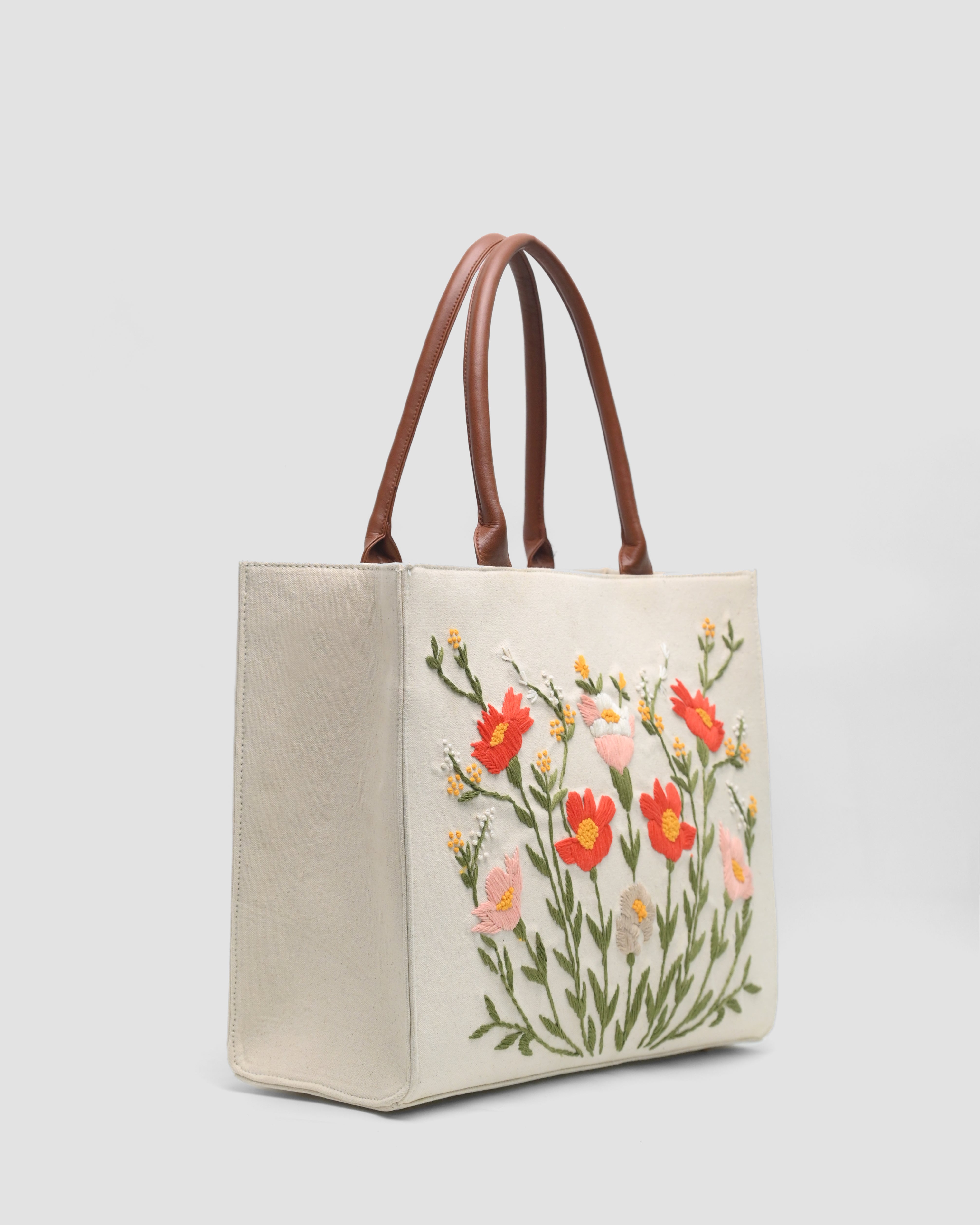 Customized Canvas Multi Floral Embroidered Bag