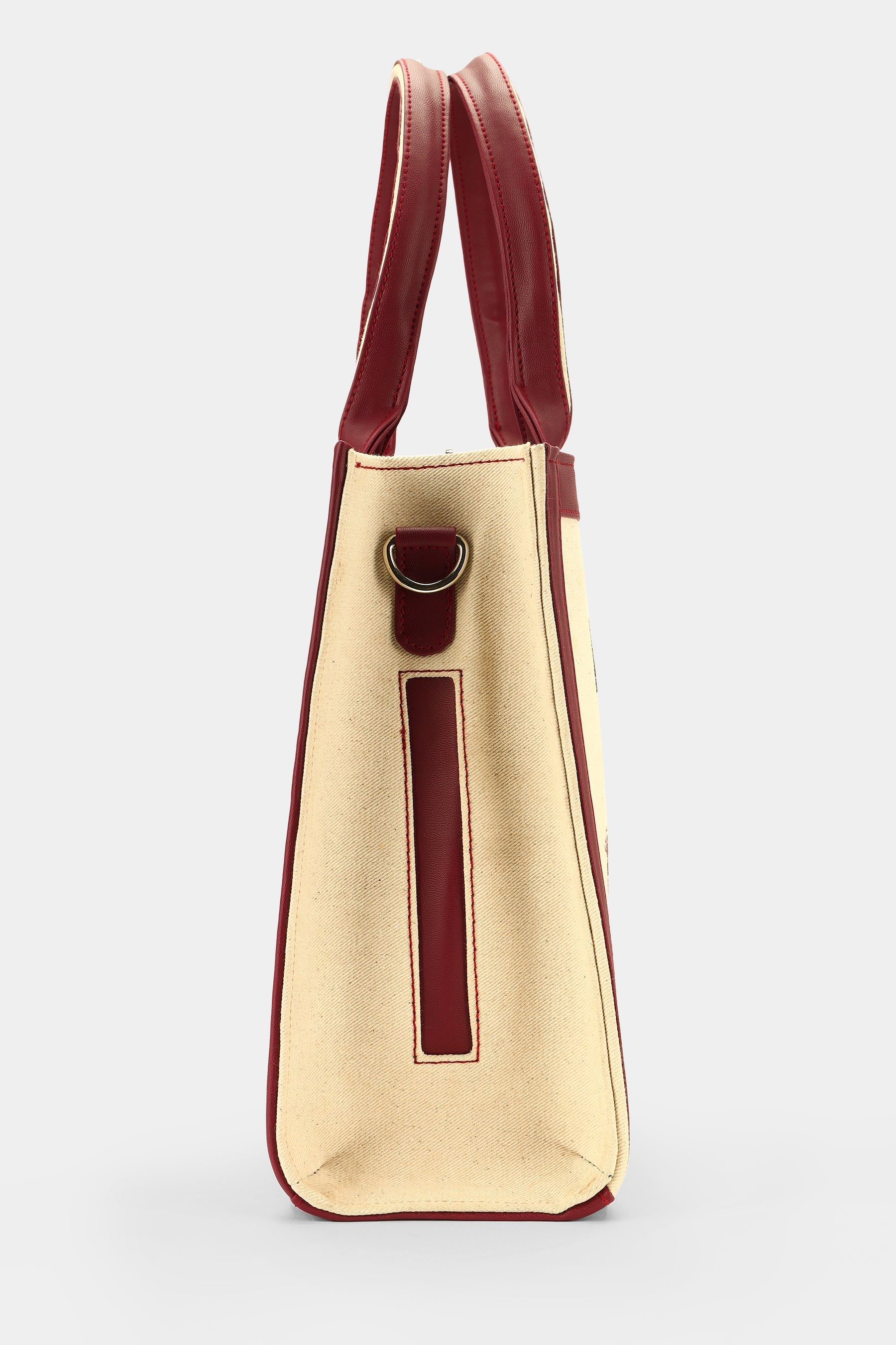 Designer Floral Pattern Wine Embroidered Tote Bag
