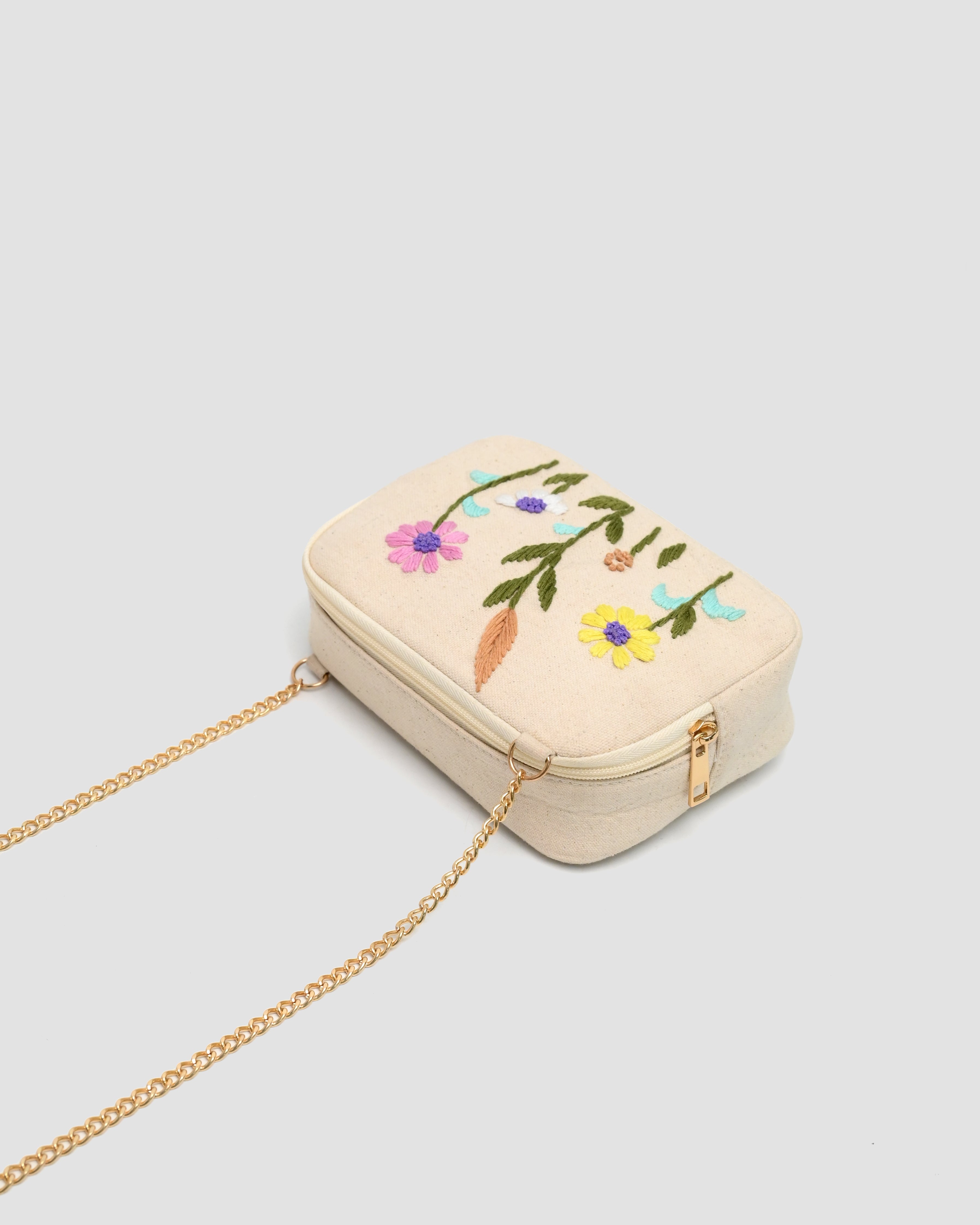 Embroidery Sling Bag - Beige