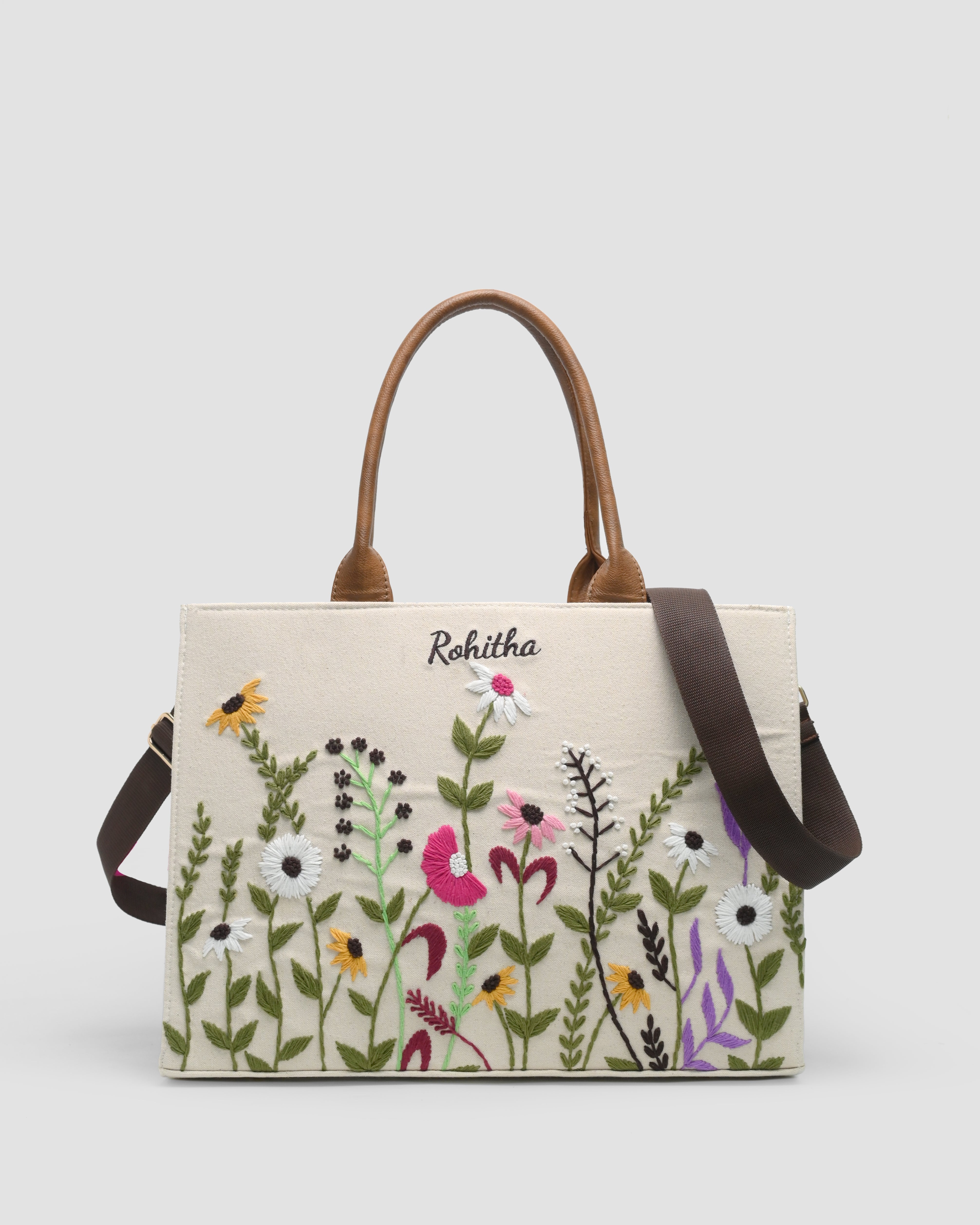 Customized Canvas Multi Floral Embroidered Bag