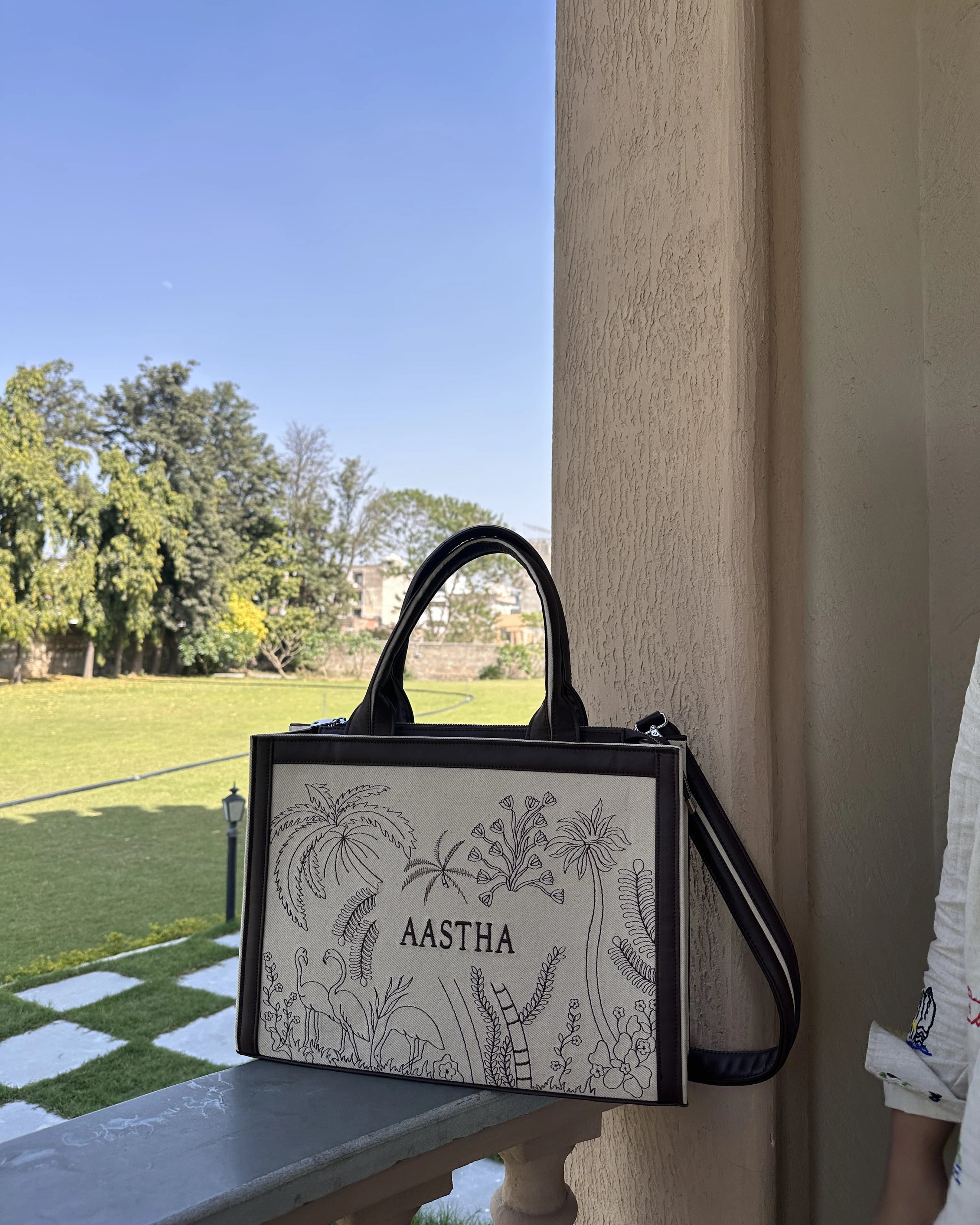 Eco-Chic Tropical Embroidered Tote Bag