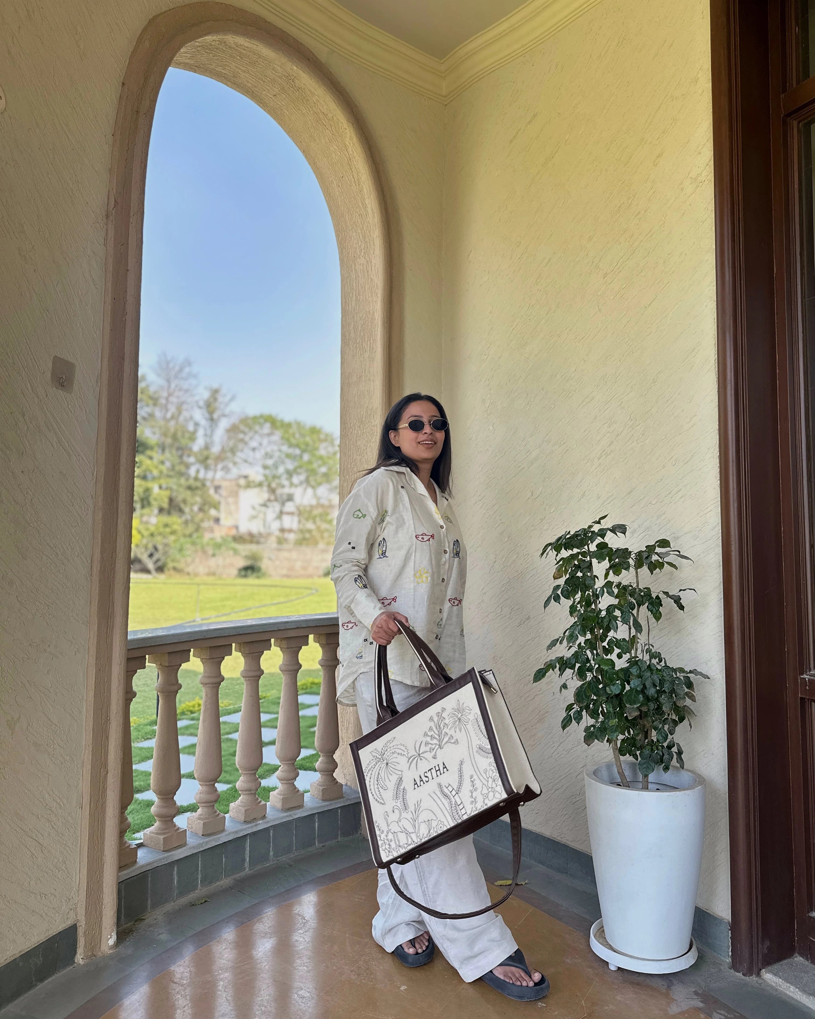 Eco-Chic Tropical Embroidered Tote Bag