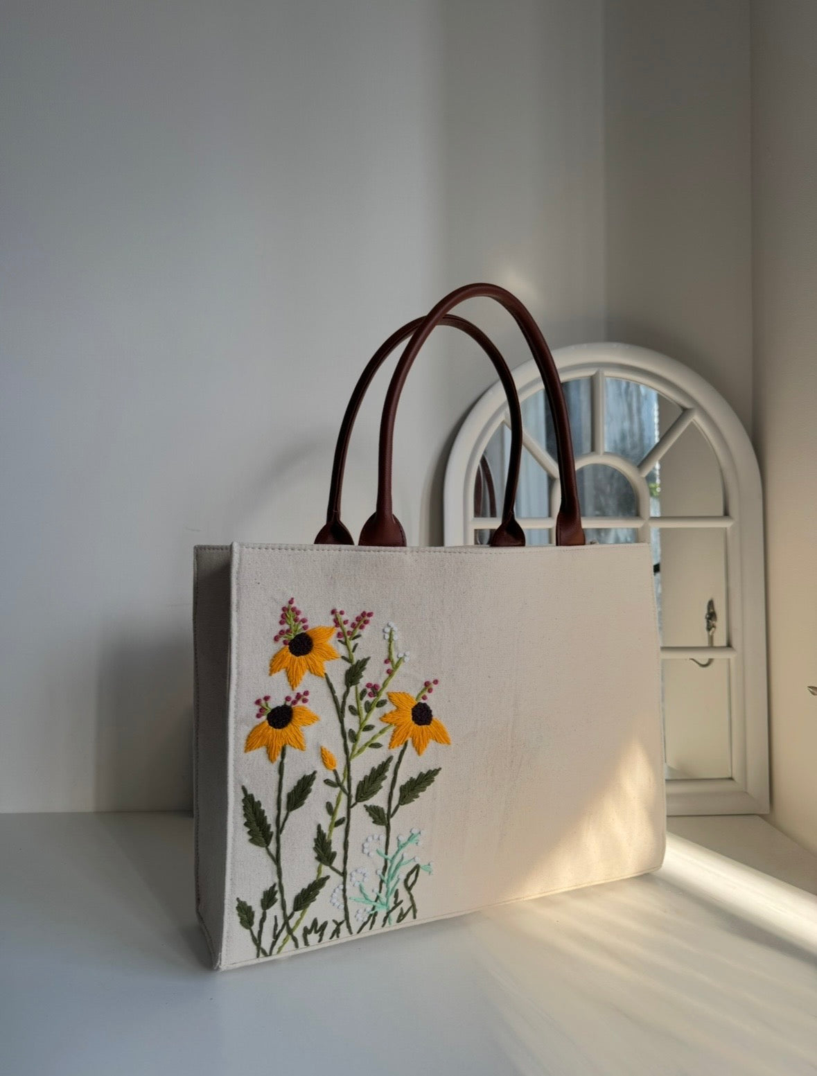 Customized Canvas Denim Multi Floral Embroidered Bag