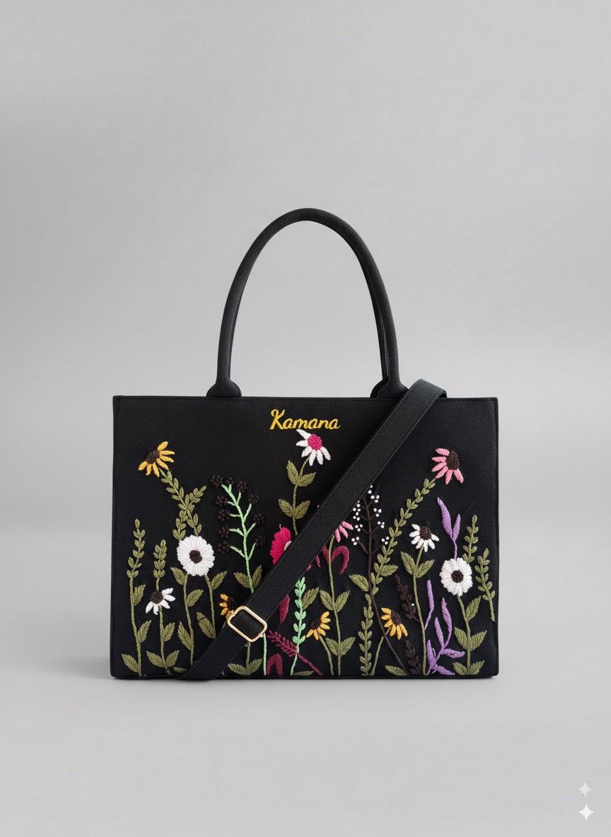 Canvas Multi Floral Embroidered Bag