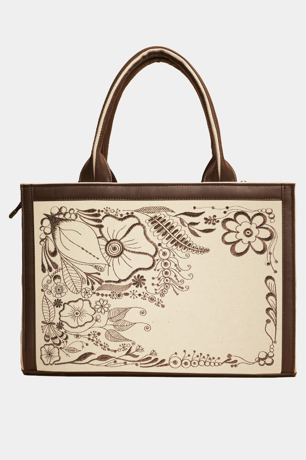Customized Ethereal Garden Embroidered Tote Bag – Dark Brown