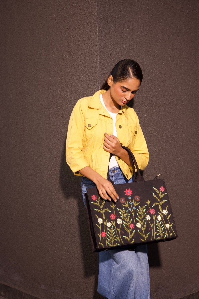 Canvas Multi Floral Embroidered Bag