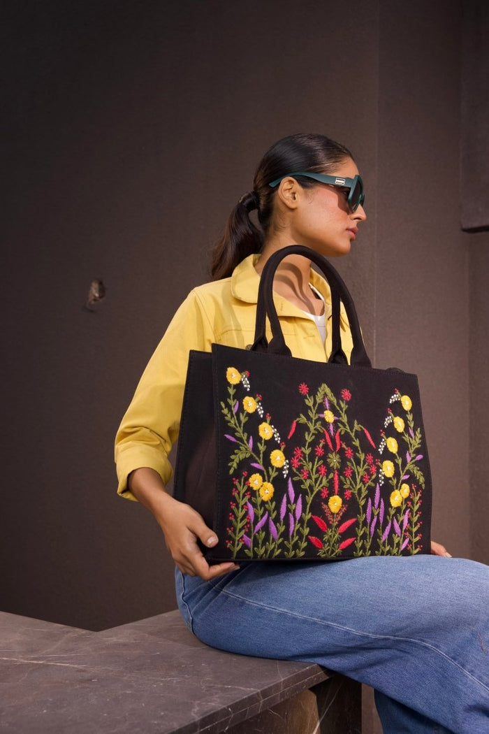 Canvas Multi Floral Embroidered Bag