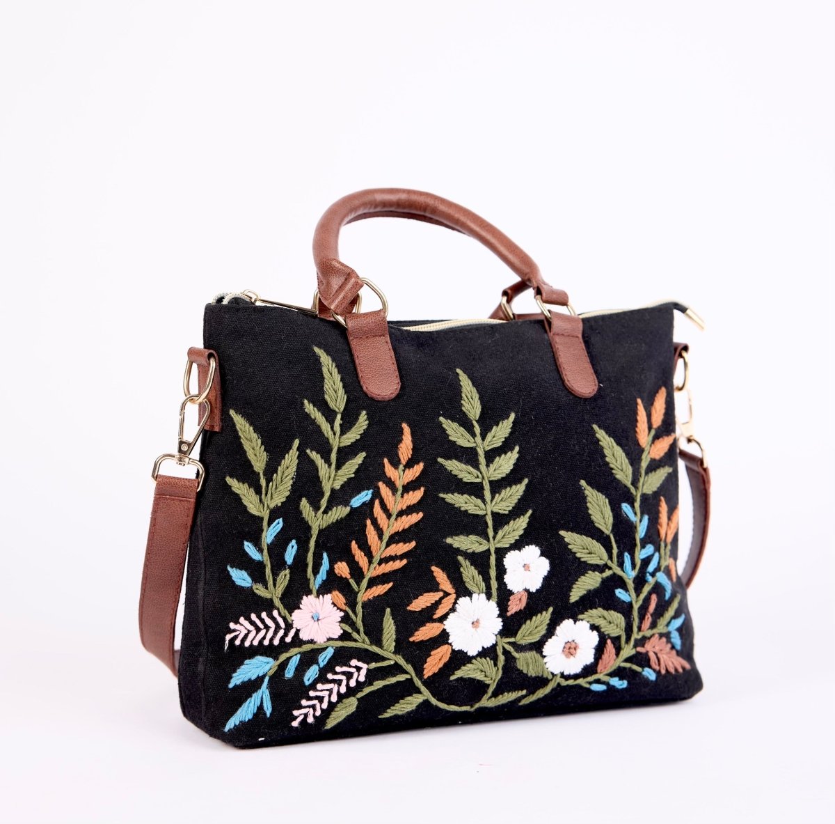 Embroidery leaf sling bag