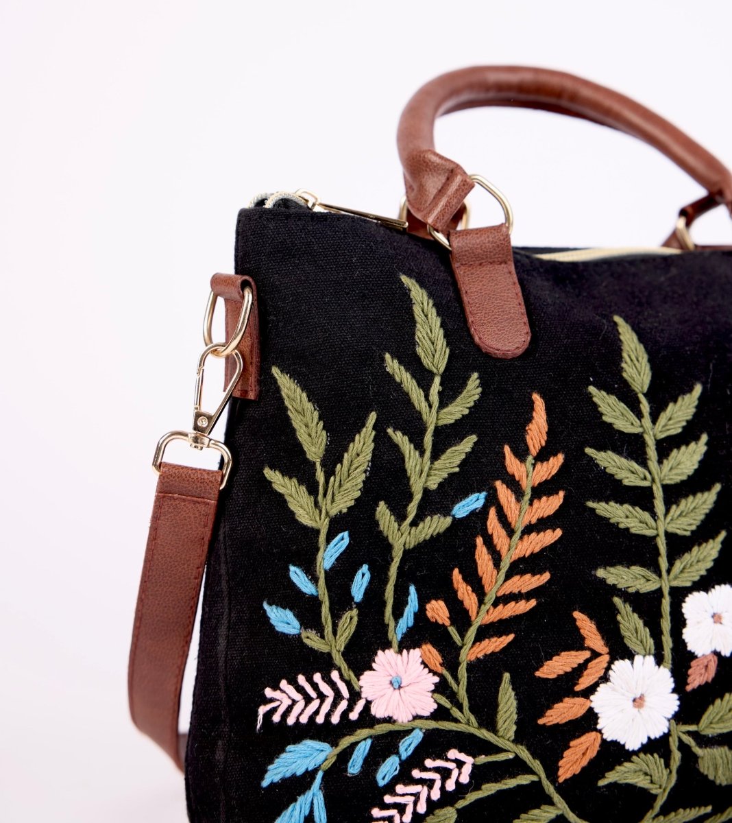Embroidery leaf sling bag
